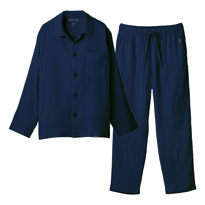 ReD ぐっすりパジャマ オーガニックコットン 長袖＆ロングパンツ ネイビー
