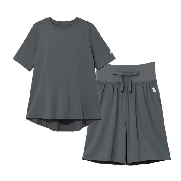 リファ バイタルテック ストレッチスムース ショートスリーブプルオーバー＆ショートパンツ/WOMEN ダークグレー