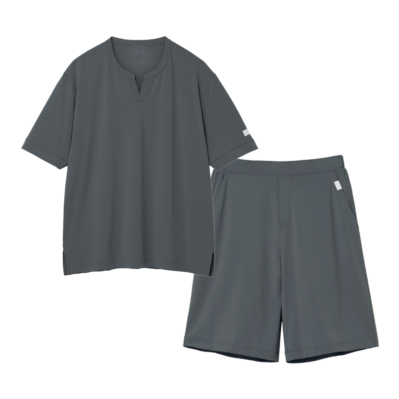 リファ バイタルテック ストレッチスムース ショートスリーブプルオーバー＆ショートパンツ/MEN ダークグレー